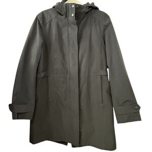 Kirkland Signature Medium Black Gray Hooded Trench Coat Rain Jacket